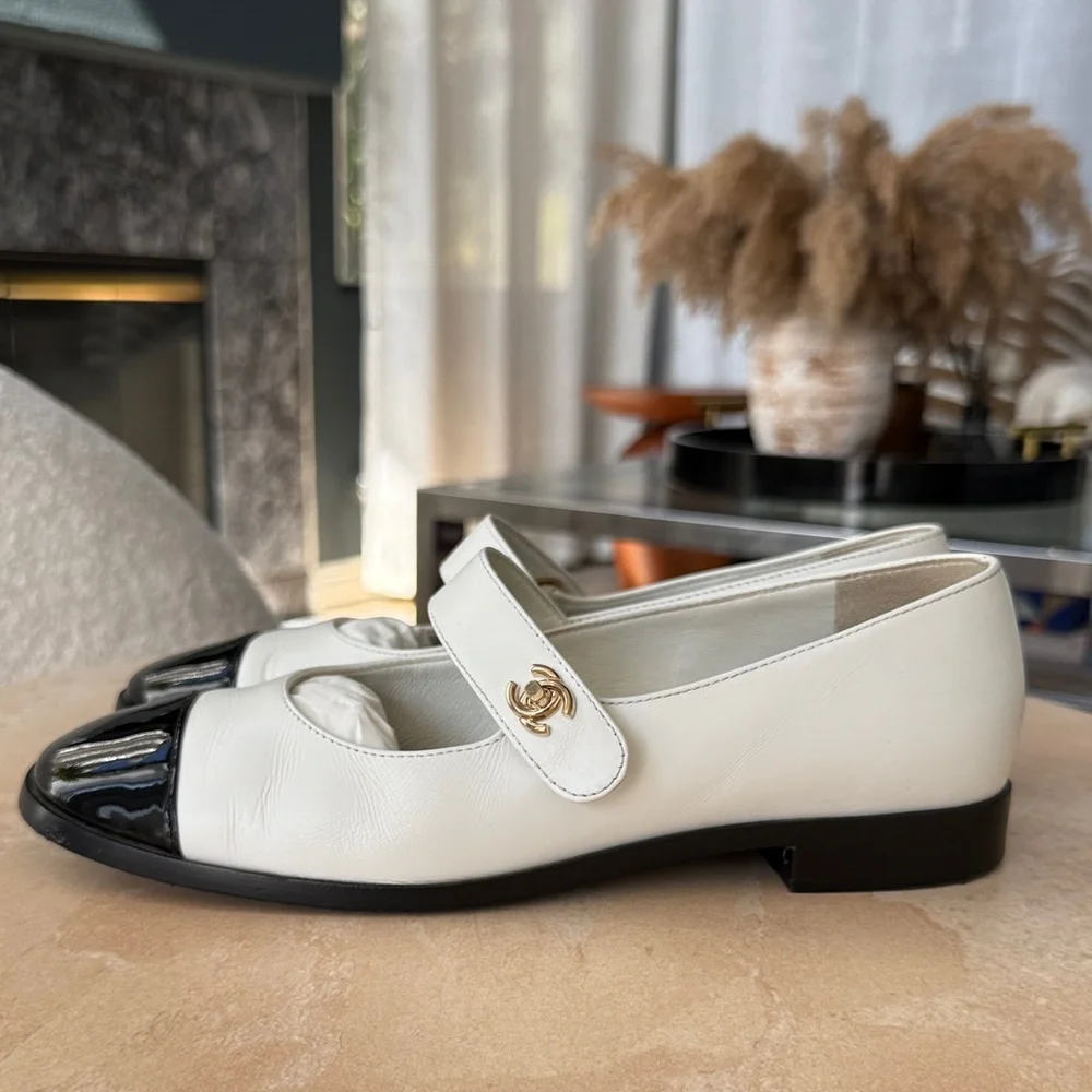 CHANEL | Shoes | Chanel White And Black Mary Janes Flats | Poshmark